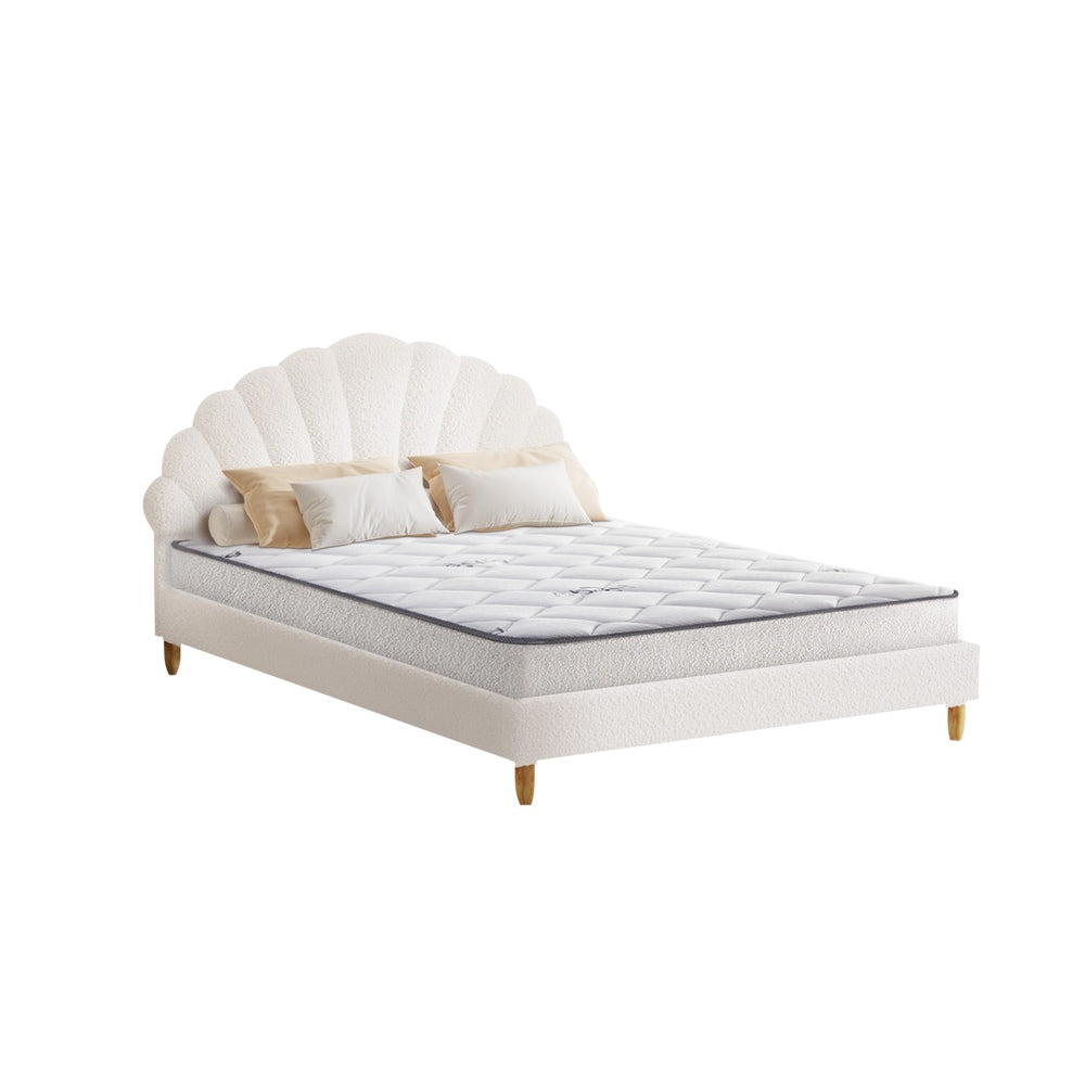 Oikiture Bed Frame with Mattress Double Size White Boucle-Bed Frame-PEROZ Accessories