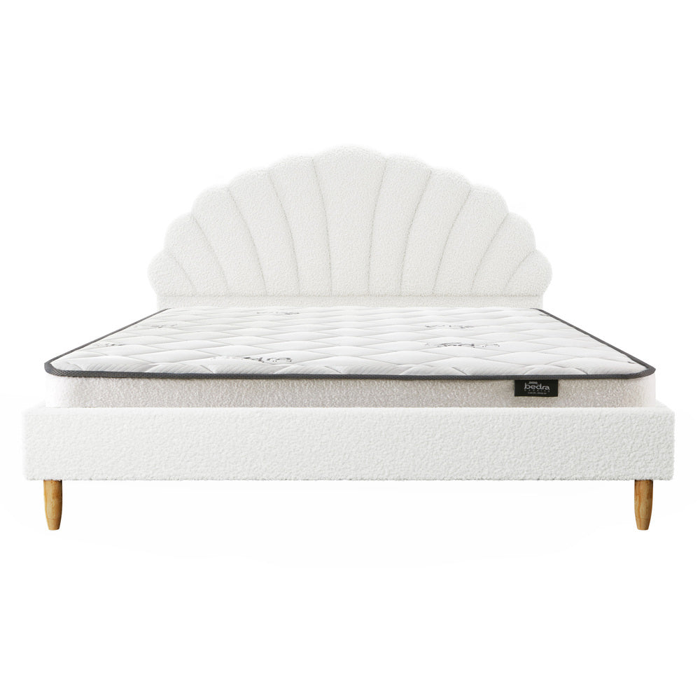 Oikiture Bed Frame with Mattress Double Size White Boucle-Bed Frame-PEROZ Accessories
