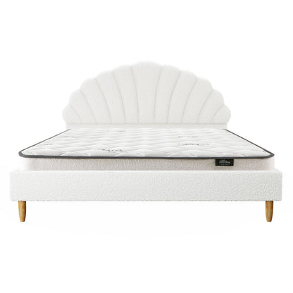 Oikiture Bed Frame with Mattress Double Size White Boucle-Bed Frame-PEROZ Accessories