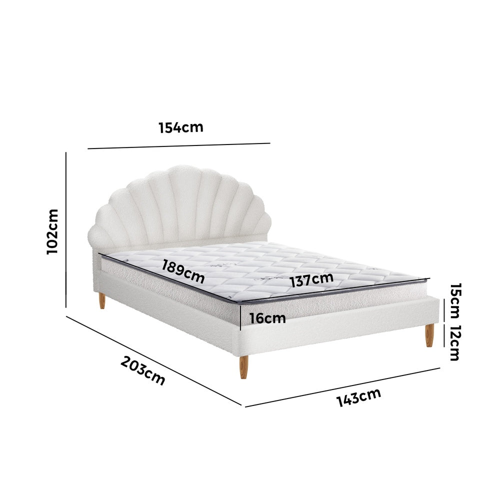 Oikiture Bed Frame with Mattress Double Size White Boucle-Bed Frame-PEROZ Accessories
