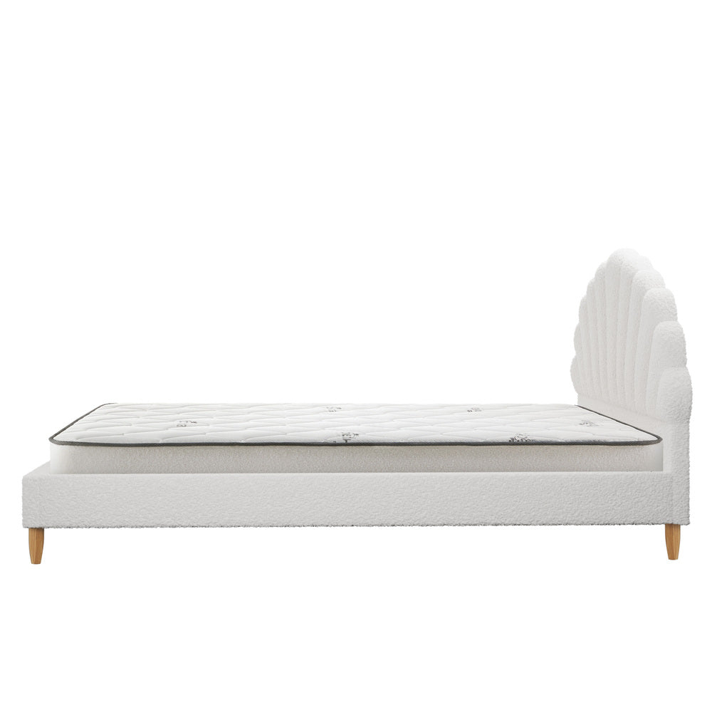 Oikiture Bed Frame with Mattress Double Size White Boucle-Bed Frame-PEROZ Accessories