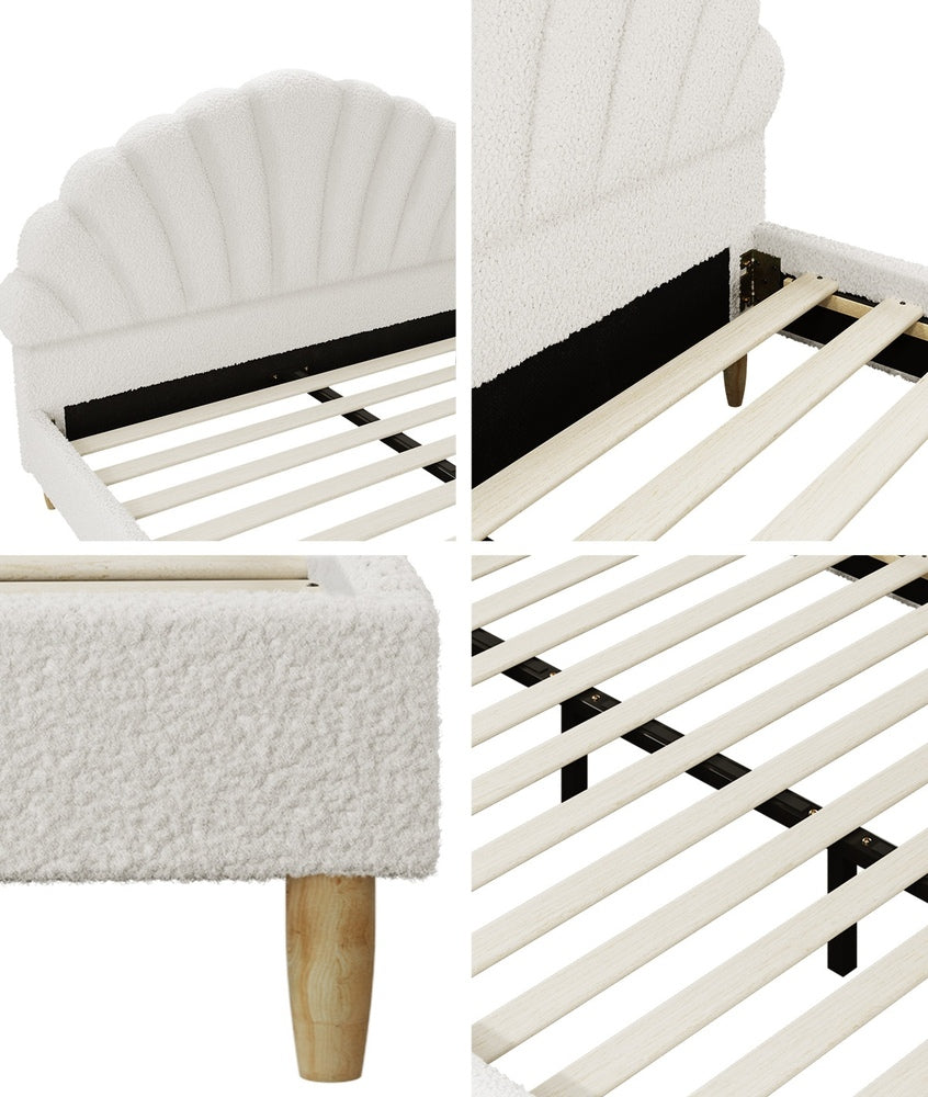 Oikiture Bed Frame with Mattress Double Size White Boucle-Bed Frame-PEROZ Accessories