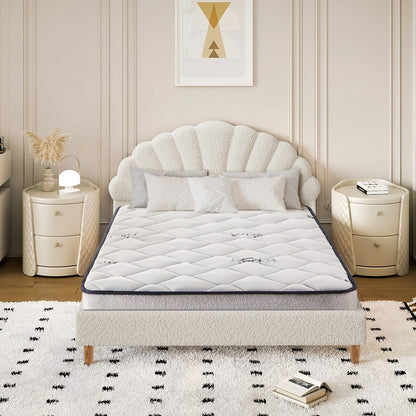 Oikiture Bed Frame with Mattress Double Size White Boucle-Bed Frame-PEROZ Accessories