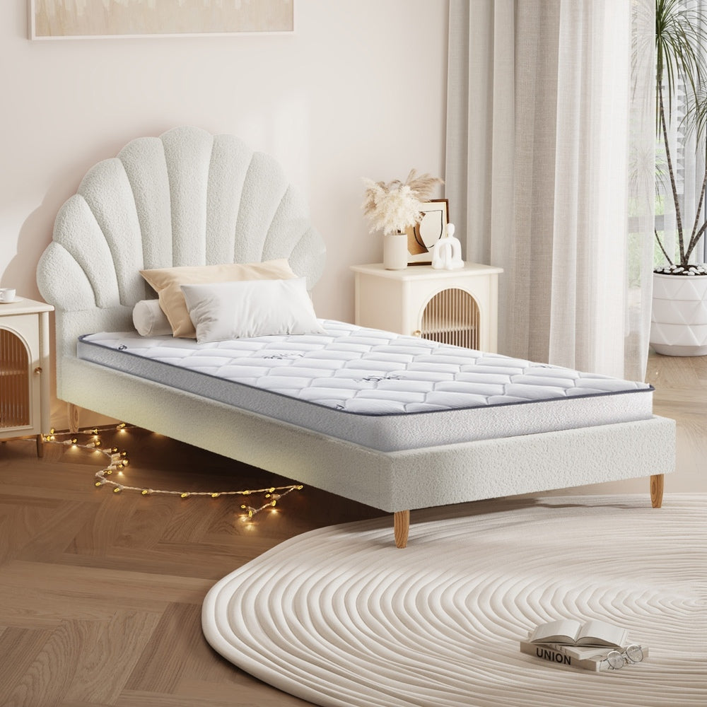 Oikiture Bed Frame with Mattress Single Size White Boucle-Bed Frame-PEROZ Accessories