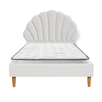 Oikiture Bed Frame with Mattress Single Size White Boucle-Bed Frame-PEROZ Accessories