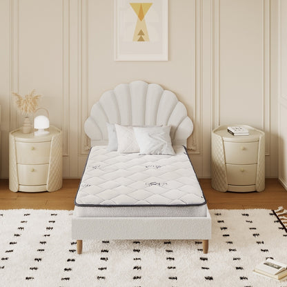 Oikiture Bed Frame with Mattress Single Size White Boucle-Bed Frame-PEROZ Accessories