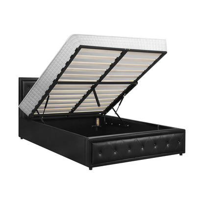 Oikiture Bed Frame with Mattress Double Size Gas Lift Black Leather-Bed Frame-PEROZ Accessories