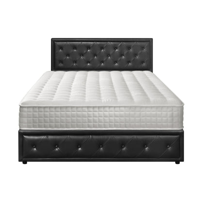 Oikiture Bed Frame with Mattress Double Size Gas Lift Black Leather-Bed Frame-PEROZ Accessories