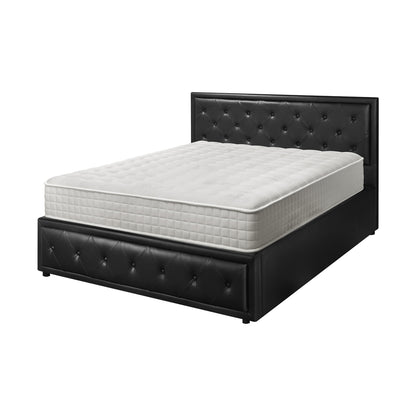 Oikiture Bed Frame with Mattress Double Size Gas Lift Black Leather-Bed Frame-PEROZ Accessories