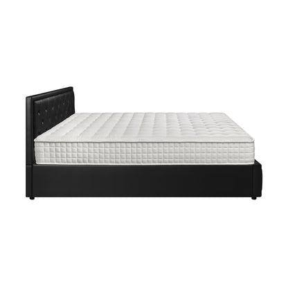 Oikiture Bed Frame with Mattress Double Size Gas Lift Black Leather-Bed Frame-PEROZ Accessories
