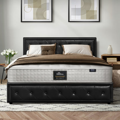 Oikiture Bed Frame with Mattress Double Size Gas Lift Black Leather-Bed Frame-PEROZ Accessories