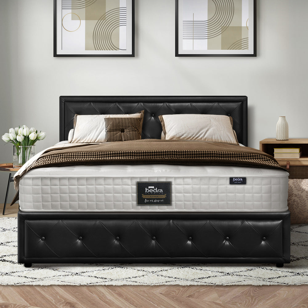 Oikiture Bed Frame with Mattress King Size Gas Lift Black Leather-Bed Frame-PEROZ Accessories