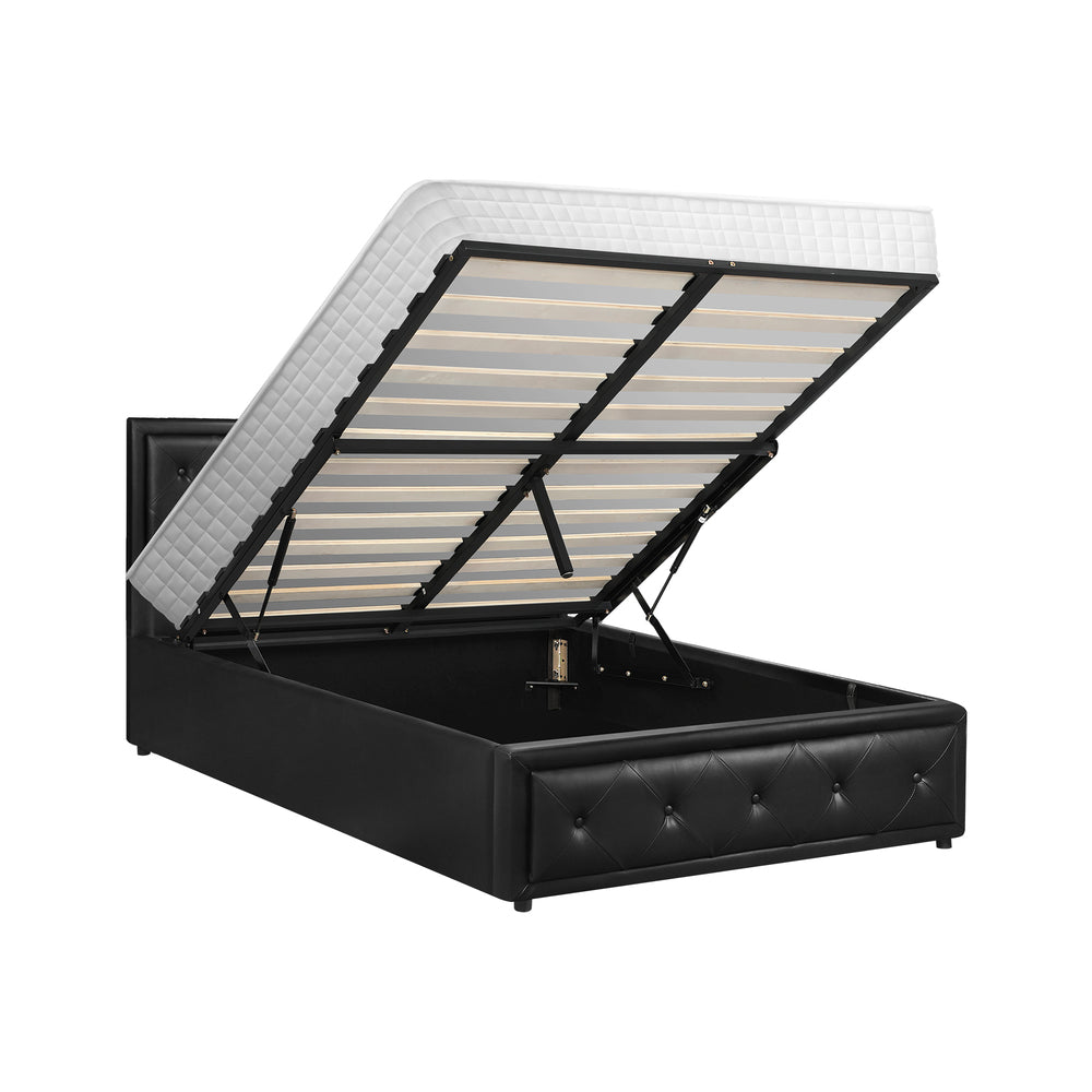 Oikiture Bed Frame with Mattress King Single Gas Lift Black Leather-Bed Frame-PEROZ Accessories