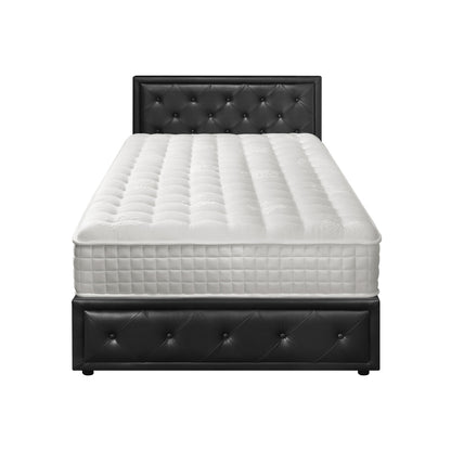 Oikiture Bed Frame with Mattress King Single Gas Lift Black Leather-Bed Frame-PEROZ Accessories