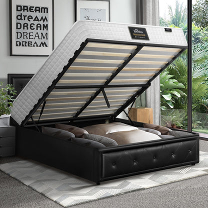 Oikiture Bed Frame with Mattress King Single Gas Lift Black Leather-Bed Frame-PEROZ Accessories