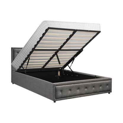 Oikiture Bed Frame with Mattress Double Size Gas Lift Grey Fabric-Bed Frame-PEROZ Accessories