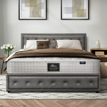 Oikiture Bed Frame with Mattress King Size Gas Lift Grey Fabric-Bed Frame-PEROZ Accessories