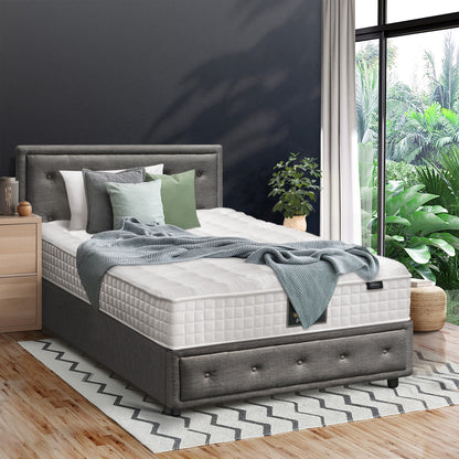 Oikiture Bed Frame with Mattress King Single Gas Lift Grey Fabric-Bed Frame-PEROZ Accessories