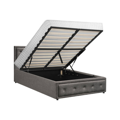 Oikiture Bed Frame with Mattress King Single Gas Lift Grey Fabric-Bed Frame-PEROZ Accessories