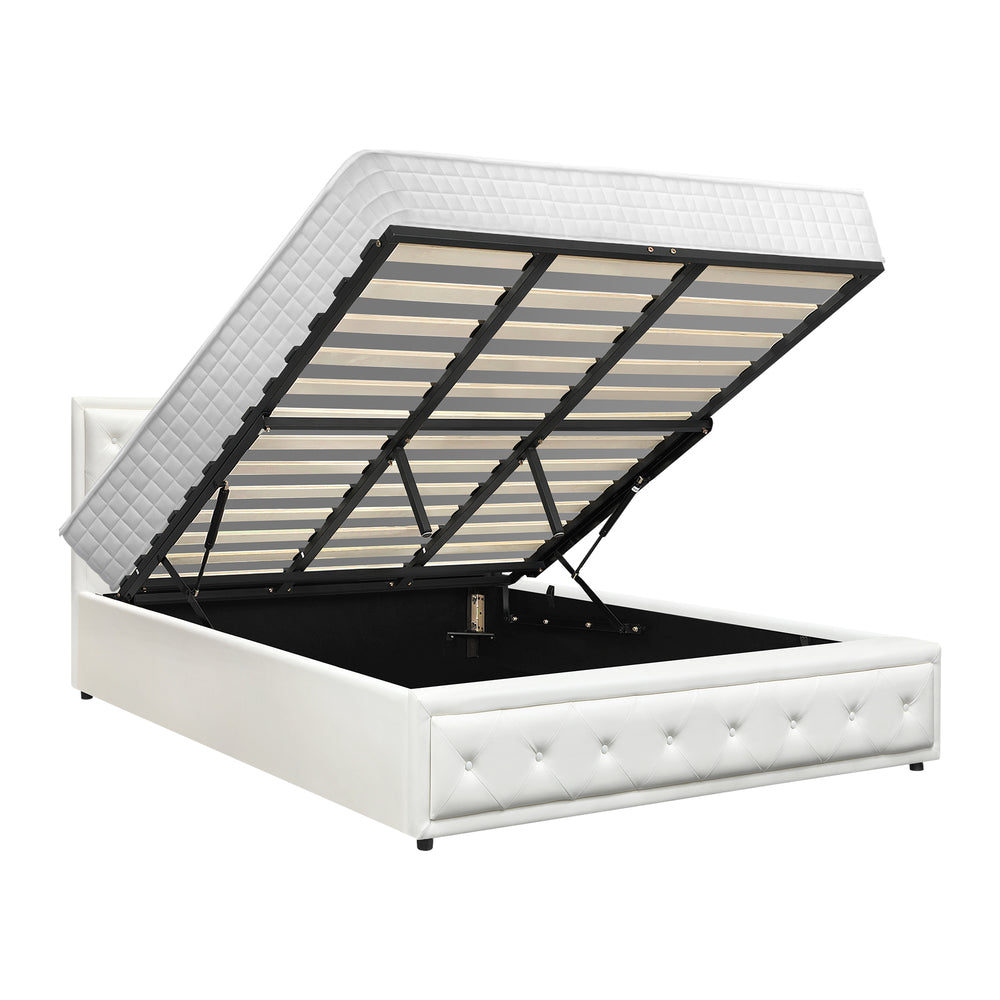 Oikiture Bed Frame with Mattress King Size Gas Lift White-Bed Frame-PEROZ Accessories