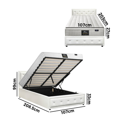 Oikiture Bed Frame with Mattress King Single Gas Lift White-Bed Frame-PEROZ Accessories