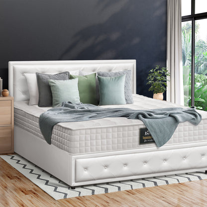 Oikiture Bed Frame with Mattress Queen Size Gas Lift White-Bed Frame-PEROZ Accessories