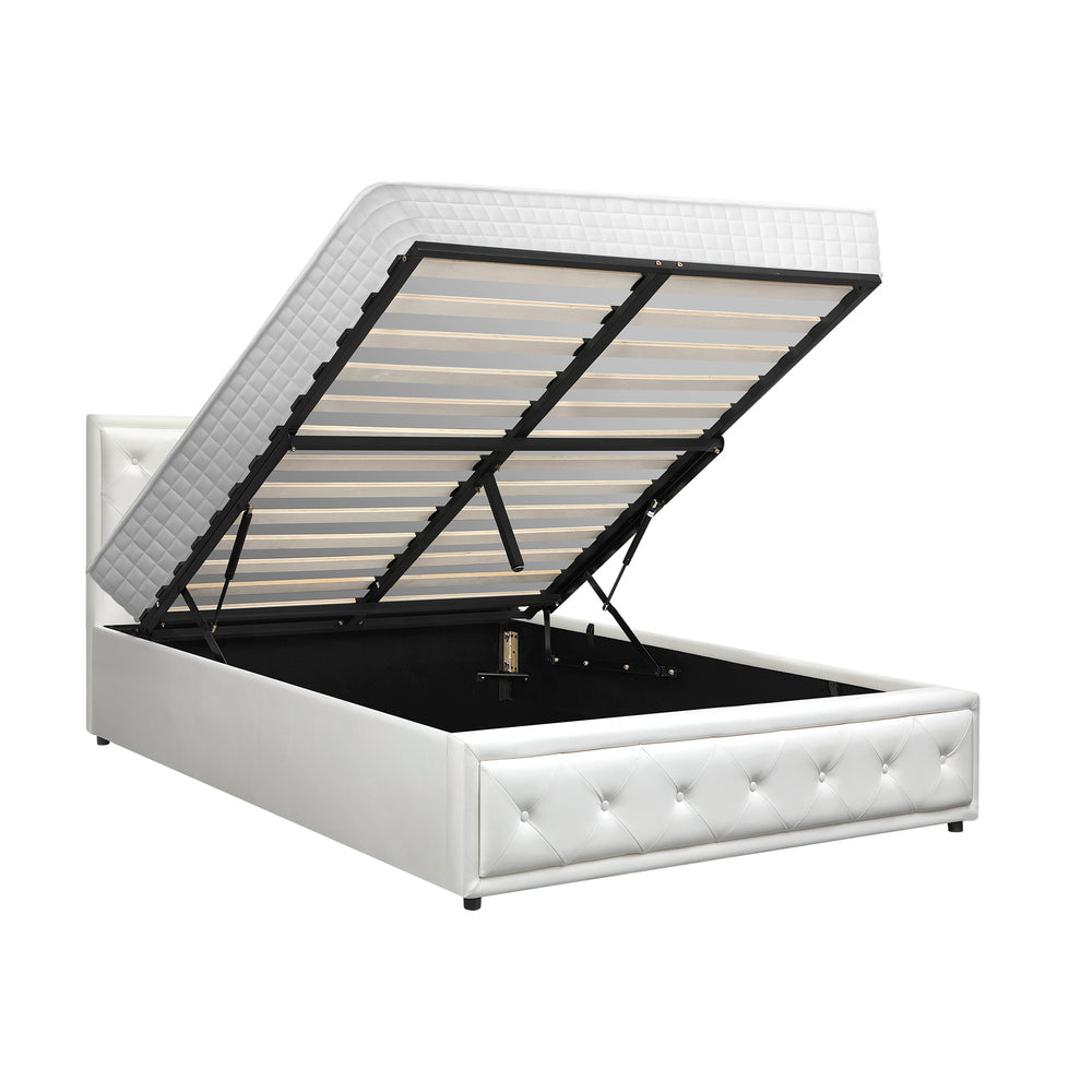 Oikiture Bed Frame with Mattress Queen Size Gas Lift White-Bed Frame-PEROZ Accessories