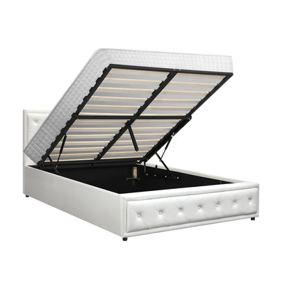 Oikiture Bed Frame with Mattress Queen Size Gas Lift White-Bed Frame-PEROZ Accessories