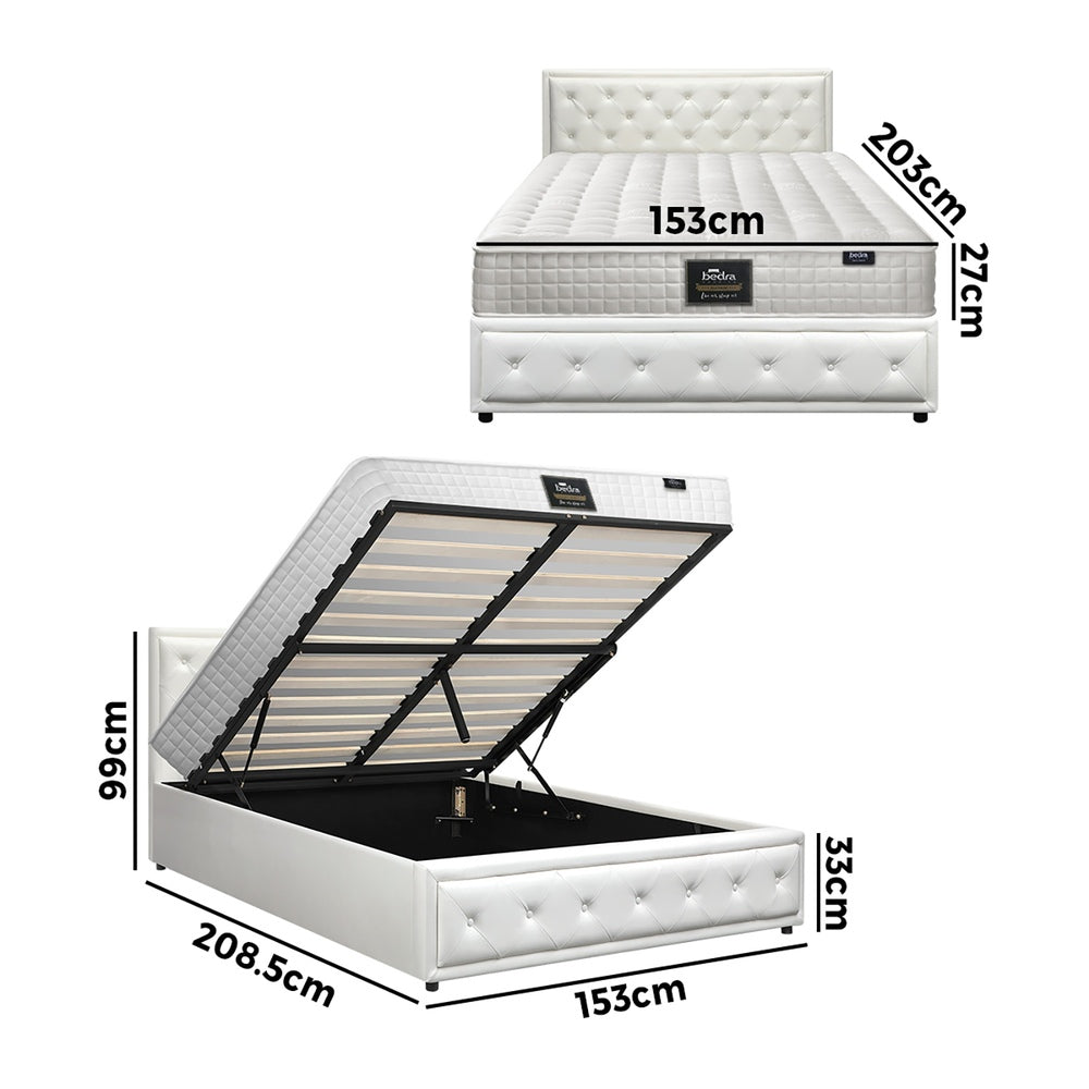 Oikiture Bed Frame with Mattress Queen Size Gas Lift White-Bed Frame-PEROZ Accessories