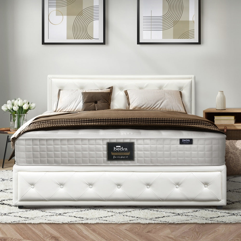 Oikiture Bed Frame with Mattress Queen Size Gas Lift White-Bed Frame-PEROZ Accessories