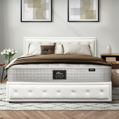 Oikiture Bed Frame with Mattress Queen Size Gas Lift White-Bed Frame-PEROZ Accessories