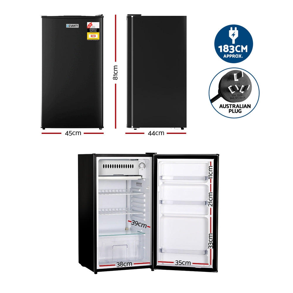 Devanti 95L Bar Fridge Black-Appliances &gt; Kitchen Appliances-PEROZ Accessories