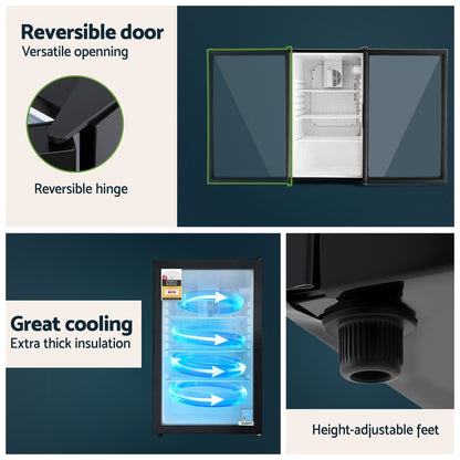 Devanti 105L Bar Fridge Glass Door Mini Fridge Countertop Cooler Black-Appliances &gt; Fridges &amp; Freezers &gt; Fridges-PEROZ Accessories