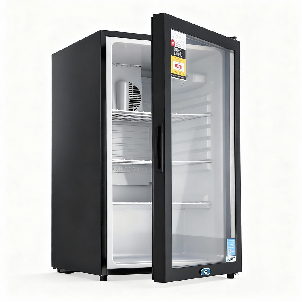 Devanti 105L Bar Fridge Glass Door Mini Fridge Countertop Cooler Black-Appliances > Fridges &amp; Freezers > Fridges-PEROZ Accessories
