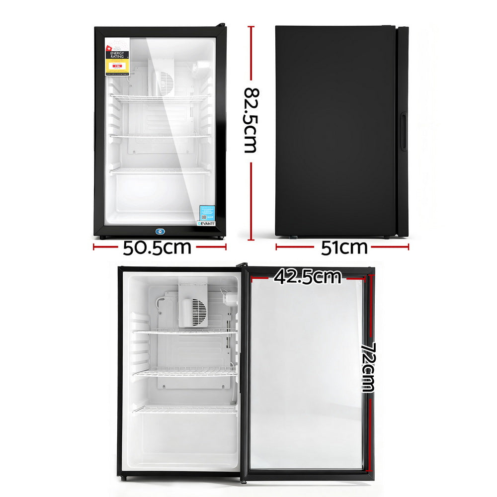 Devanti 105L Bar Fridge Glass Door Mini Fridge Countertop Cooler Black-Appliances > Fridges &amp; Freezers > Fridges-PEROZ Accessories
