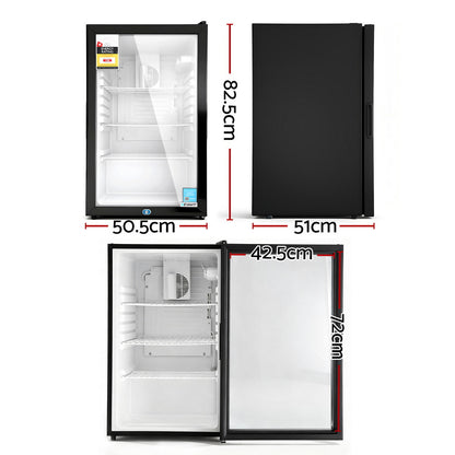 Devanti 105L Bar Fridge Glass Door Mini Fridge Countertop Cooler Black-Appliances > Fridges &amp; Freezers > Fridges-PEROZ Accessories