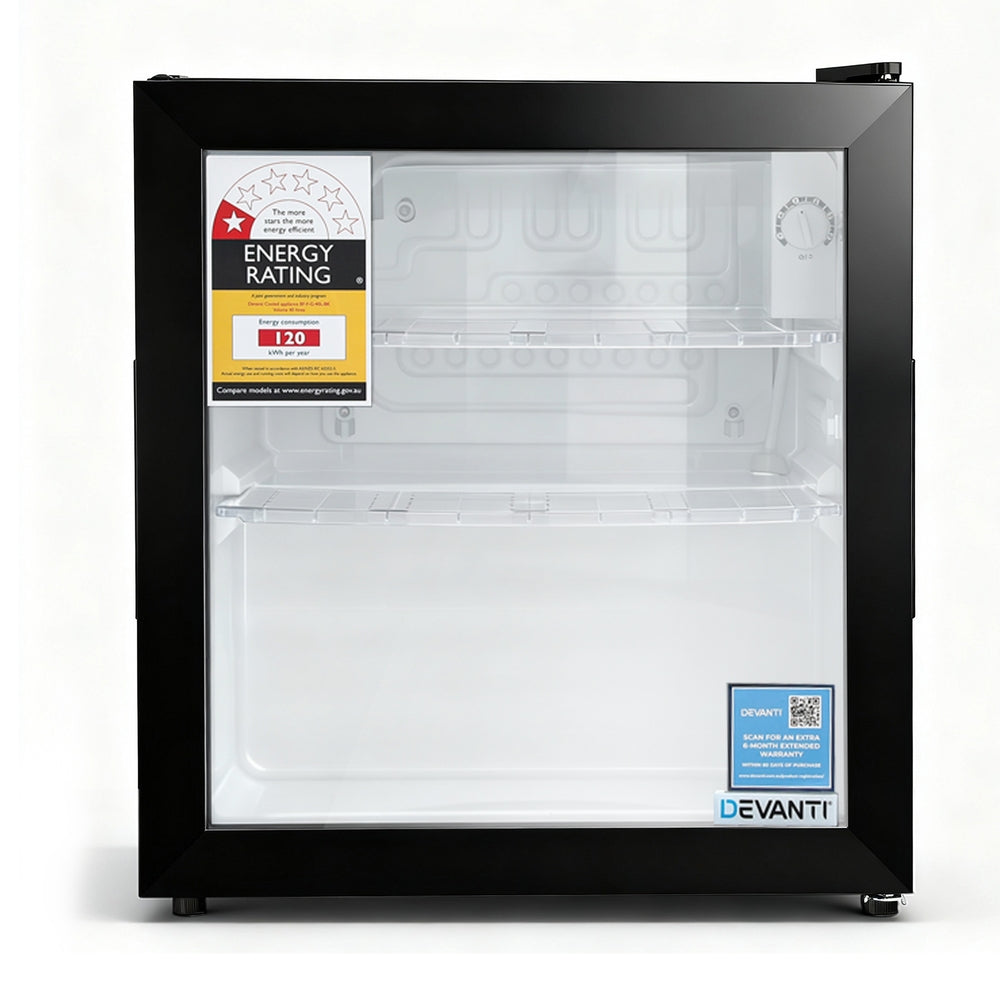 Devanti 40L Bar Fridge Glass Door Mini Fridge Countertop Cooler Black-Appliances > Fridges &amp; Freezers > Fridges-PEROZ Accessories