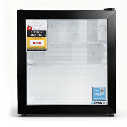 Devanti 40L Bar Fridge Glass Door Mini Fridge Countertop Cooler Black-Appliances > Fridges &amp; Freezers > Fridges-PEROZ Accessories