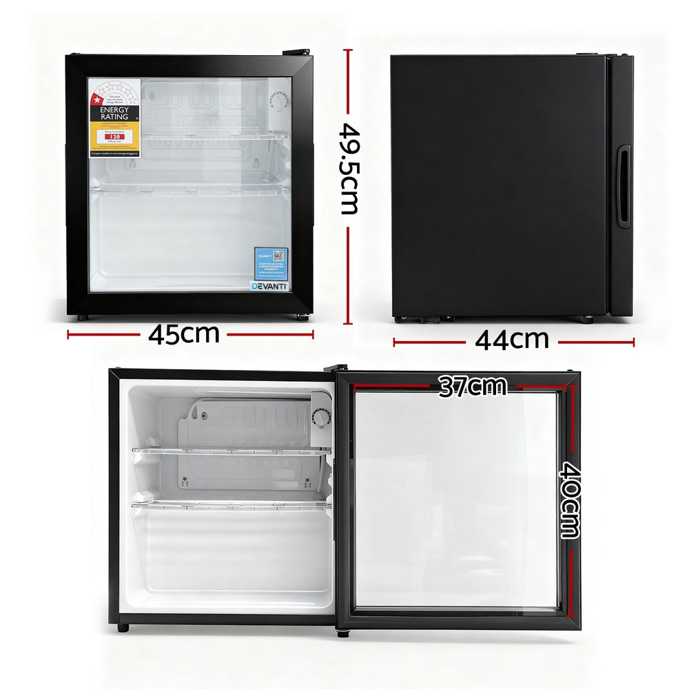Devanti 40L Bar Fridge Glass Door Mini Fridge Countertop Cooler Black-Appliances > Fridges &amp; Freezers > Fridges-PEROZ Accessories