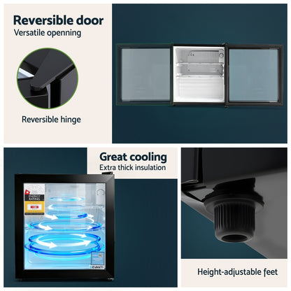 Devanti 40L Bar Fridge Glass Door Mini Fridge Countertop Cooler Black-Appliances > Fridges &amp; Freezers > Fridges-PEROZ Accessories