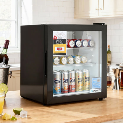 Devanti 40L Bar Fridge Glass Door Mini Fridge Countertop Cooler Black-Appliances > Fridges &amp; Freezers > Fridges-PEROZ Accessories