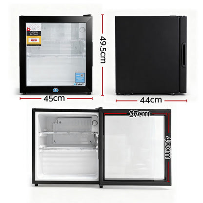 Devanti 40L Bar Fridge Glass Door Mini Fridge Countertop Cooler Black-Appliances > Fridges &amp; Freezers > Fridges-PEROZ Accessories