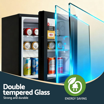 Devanti 40L Bar Fridge Glass Door Mini Fridge Countertop Cooler Black-Appliances > Fridges &amp; Freezers > Fridges-PEROZ Accessories