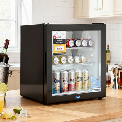 Devanti 40L Bar Fridge Glass Door Mini Fridge Countertop Cooler Black-Appliances > Fridges &amp; Freezers > Fridges-PEROZ Accessories