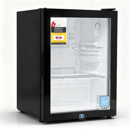 Devanti 56L Bar Fridge Glass Door Mini Fridge Countertop Cooler Black