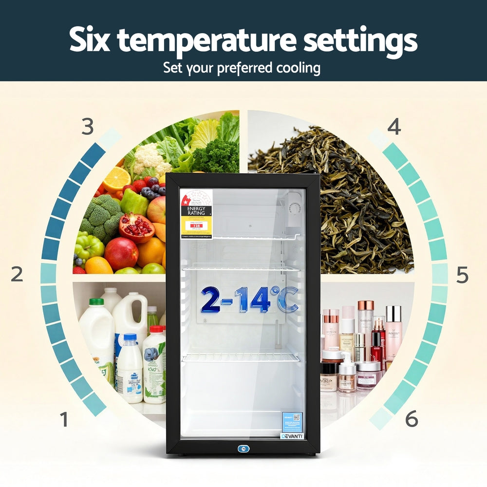 Devanti 78L Bar Fridge Glass Door Mini Fridge Countertop Cooler Black-Appliances &gt; Fridges &amp; Freezers &gt; Fridges-PEROZ Accessories