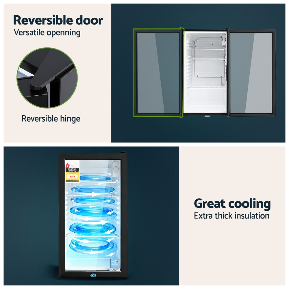 Devanti 78L Bar Fridge Glass Door Mini Fridge Countertop Cooler Black-Appliances &gt; Fridges &amp; Freezers &gt; Fridges-PEROZ Accessories