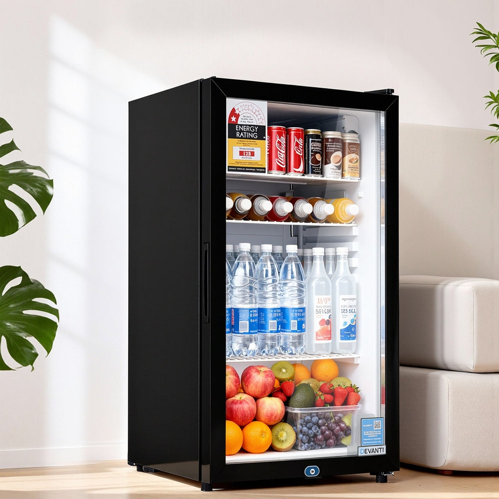 Devanti 78L Bar Fridge Glass Door Mini Fridge Countertop Cooler Black-Appliances &gt; Fridges &amp; Freezers &gt; Fridges-PEROZ Accessories