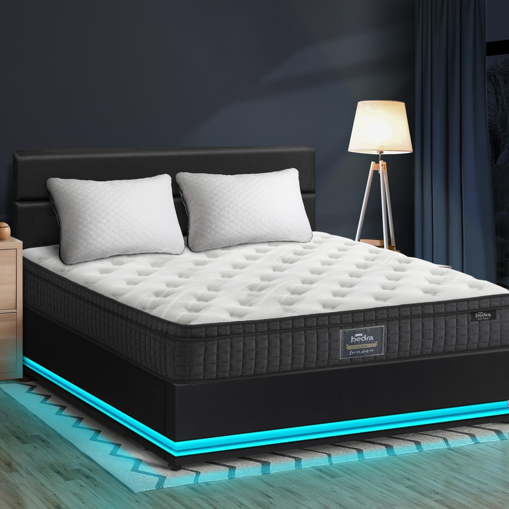 Oikiture Bed Frame with Mattress Double Size LED Gas Lift Black LAYZ-Bed Frame-PEROZ Accessories