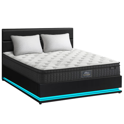 Oikiture Bed Frame with Mattress Double Size LED Gas Lift Black LAYZ-Bed Frame-PEROZ Accessories